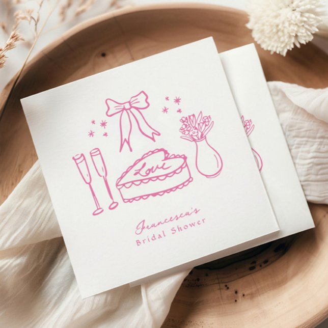 Serviette En Papier Fête des mariées de champagne Whimssical Pink Bow  (Créateur téléchargé)