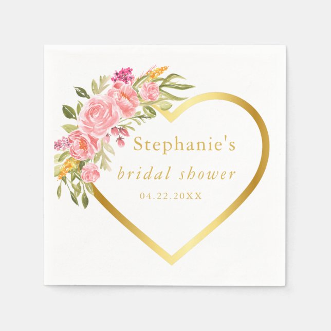 Serviette En Papier Fête des mariées de coeur rose floral (Devant)