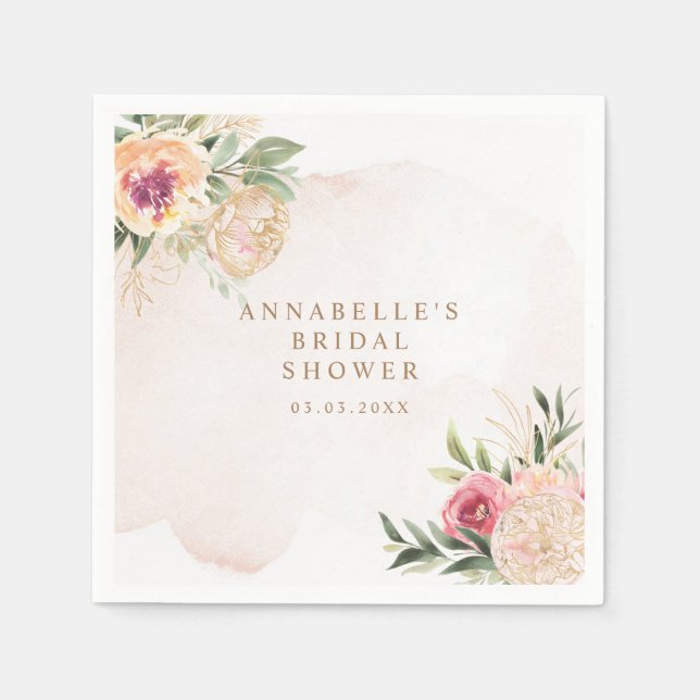 Serviette En Papier Fête des mariées de fleur de pivoine et d'huile d' (Devant)
