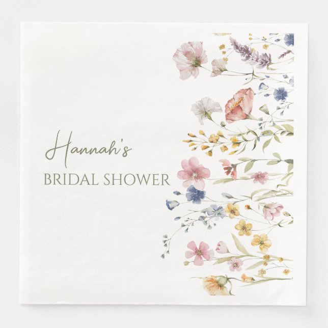 Serviette En Papier Fête des mariées de Fleur sauvage Boho personnalis (Devant)
