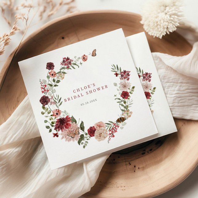 Serviette En Papier Fête des mariées de germe florale Burgundy de l'au (Créateur téléchargé)