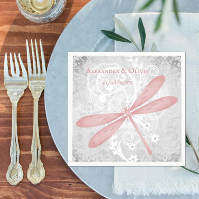 Serviette En Papier Fête des mariées de libellule rose Napkin (Pink Dragonfly Bridal Shower Napkin)