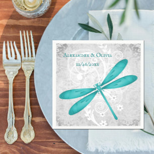 Serviette En Papier Fête des mariées de libellule turquoise Napkin