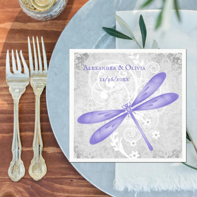 Serviette En Papier Fête des mariées de libellules violet Napkin (Purple Dragonfly Bridal Shower Napkin)