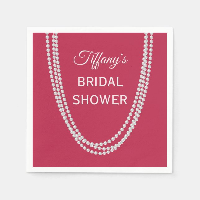 Serviette En Papier Fête des mariées de magenta et perles (Devant)