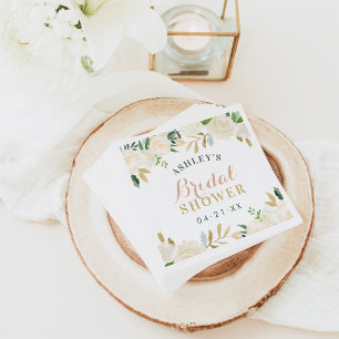 Serviette En Papier Fête des mariées de Mariage floral vert et doré