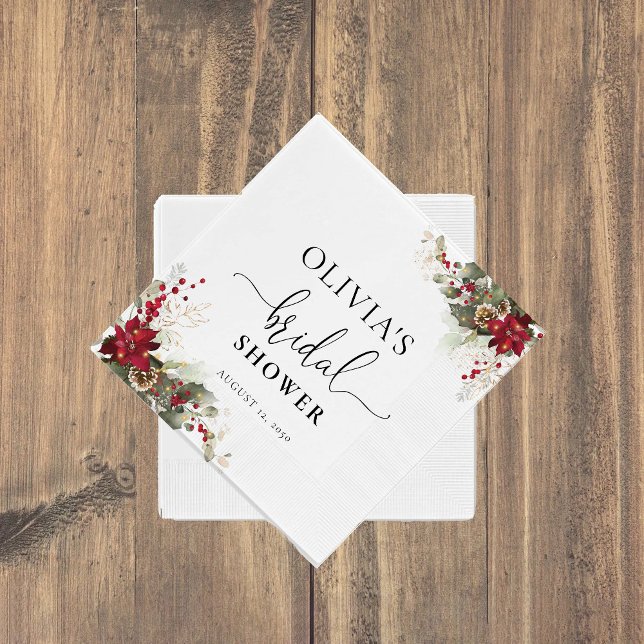 Serviette En Papier Fête des mariées de Noël Rouge Poinsettia (Créateur téléchargé)