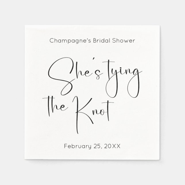 Serviette En Papier Fête des mariées de script moderne Elle noue le no (Devant)