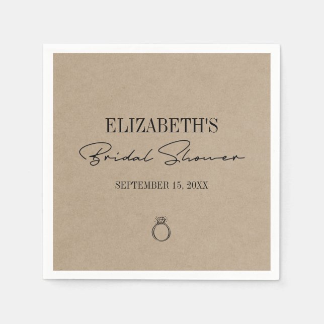 Serviette En Papier Fête des mariées de script moderne Rustique Kraft (Devant)