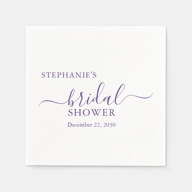 Serviette En Papier Fête des mariées de script simple violet (Devant)