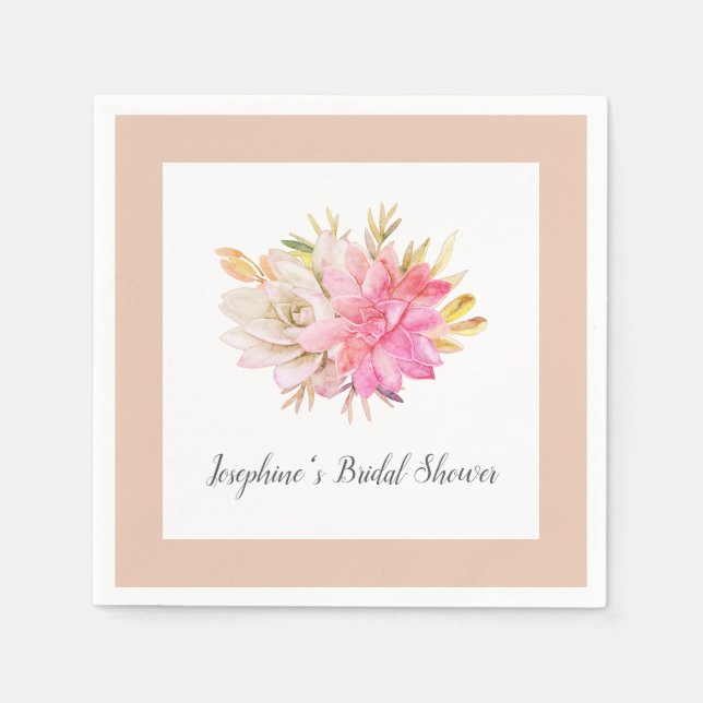 Serviette En Papier Fête des mariées de succulents du désert rustique (Devant)