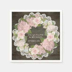Serviette En Papier Fête des mariées dentelle en bois foncé Hydrangea