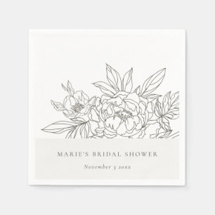 Serviette En Papier Fête des mariées d'esquisse florale Brown minimale