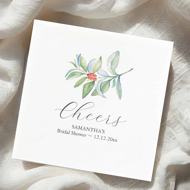 Serviette En Papier Fête des mariées d'hiver Cocktail serviettes Noël (Christmas cocktail napkins designed with watercolor botanicals by Victoria of Do Tell A Belle)
