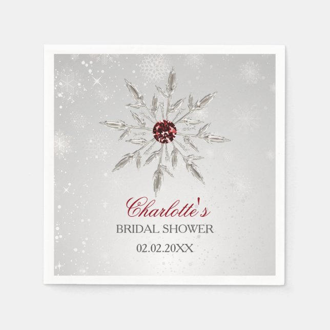 Serviette En Papier Fête des mariées d'hiver Silver Red Snowflakes (Devant)