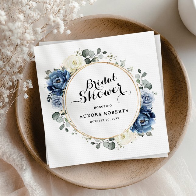 Serviette En Papier Fête des mariées d'ivoire de champagne de la marin (Dusty Blue Navy Champagne Ivory Bridal Shower Napkins)