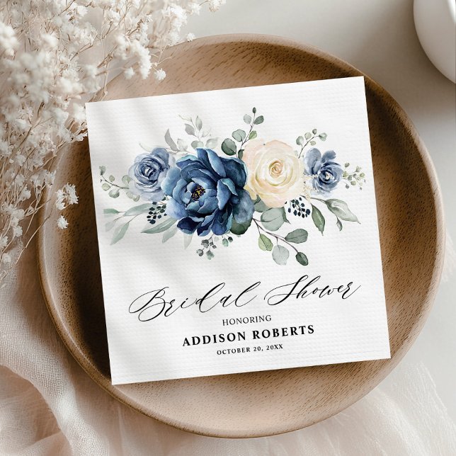 Serviette En Papier Fête des mariées d'ivoire de champagne de la marin (Dusty Blue Navy Champagne Ivory Bridal Shower Napkins
)