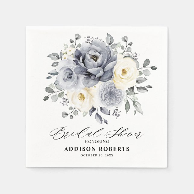 Serviette En Papier Fête des mariées d'ivoire gris argenté Floral boho (Devant)