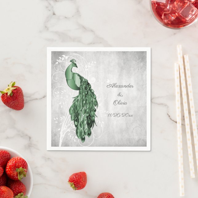 Serviette En Papier Fête des mariées Emerald Green Peacock (En situation)