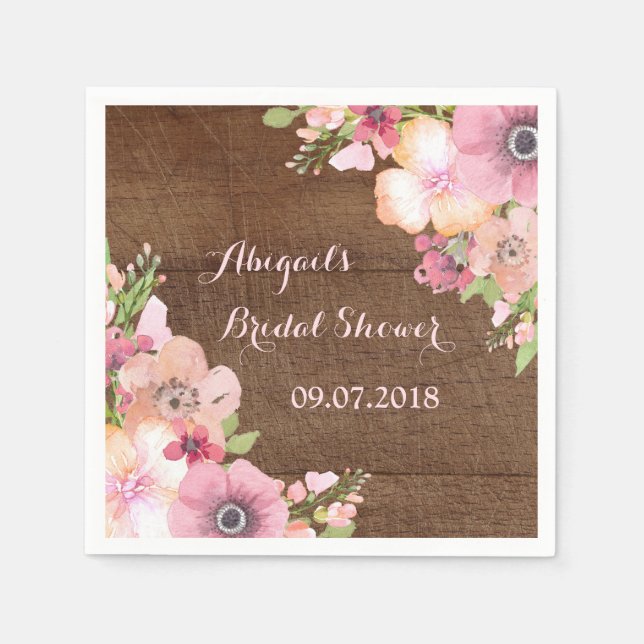 Serviette En Papier Fête des mariées en bois rose rustique (Devant)