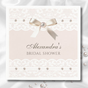 Serviette En Papier Fête des mariées en dentelle blanche rose pâle