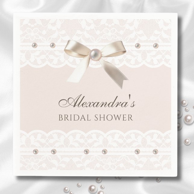 Serviette En Papier Fête des mariées en dentelle blanche rose pâle (Créateur téléchargé)