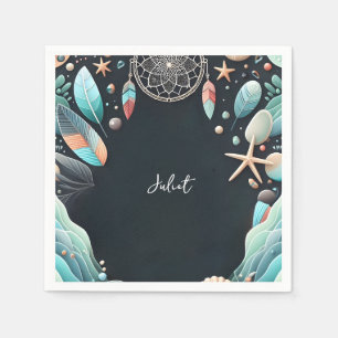 Serviette En Papier Fête des mariées en verre de mer empilée sur le sa