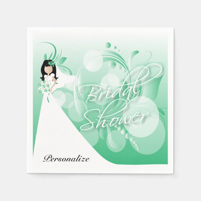 Serviette En Papier Fête des mariées en vert et blanc (Devant)