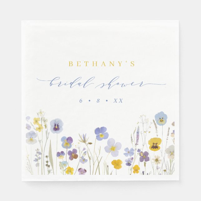 Serviette En Papier Fête des mariées Fleur sauvage bleu et jaune print (Devant)