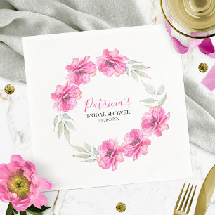 Serviette En Papier Fête des mariées Fleurs d'aquarelle rose simple