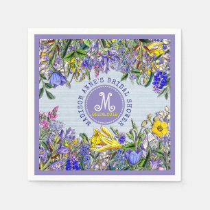 Serviette En Papier Fête des mariées Fleurs sauvages Monogramme Vintag