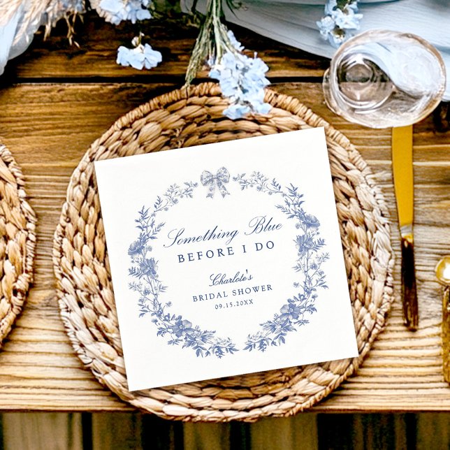 Serviette En Papier Fête des mariées Florale Bleue (Créateur téléchargé)