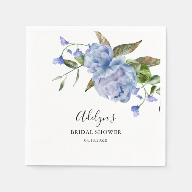 Serviette En Papier Fête des mariées florale d'aquarelle bleue (Devant)