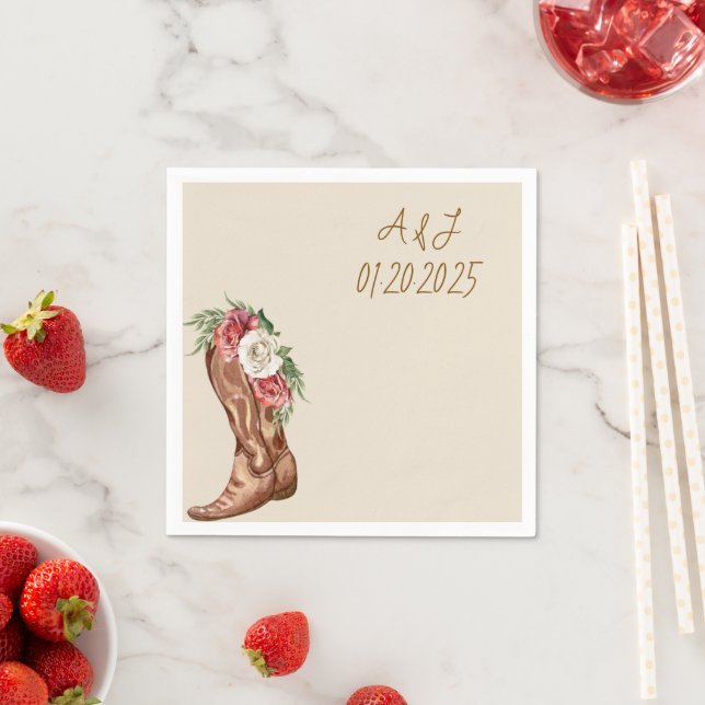 SERVIETTE EN PAPIER FÊTE DES MARIÉES FLORALE DE COWBOY (En situation)