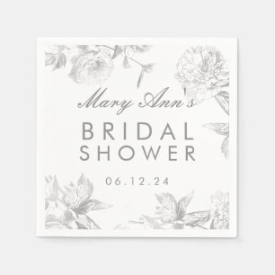 Serviette En Papier Fête des mariées florale moderne simple argent Fav