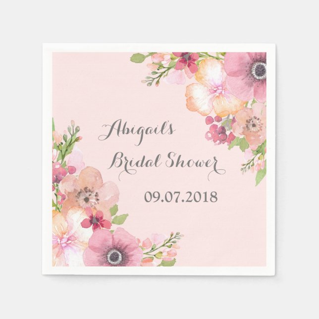 Serviette En Papier Fête des mariées florale Pastel rose pâle, serviet (Devant)