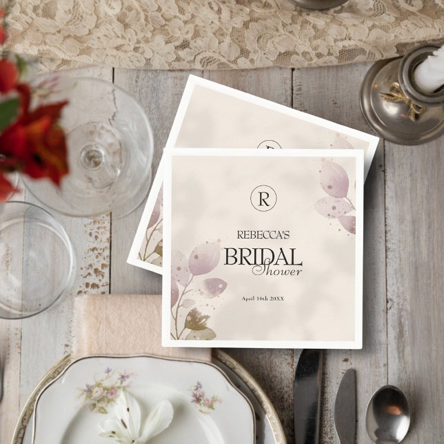 Serviette En Papier Fête des mariées florale rose pâle et poussiéreuse (Créateur téléchargé)