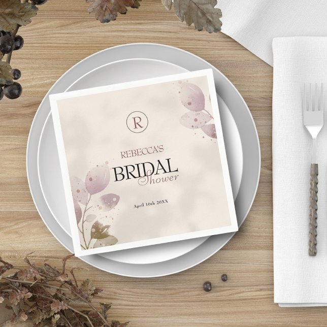 Serviette En Papier Fête des mariées florale rose pâle et poussiéreuse (Créateur téléchargé)