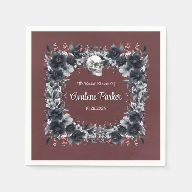 Serviette En Papier Fête des mariées florale rouge gothique noire (Devant)