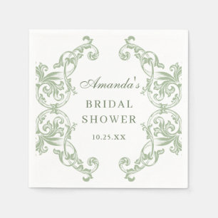 Serviette En Papier Fête des mariées florale verte de la Renaissance
