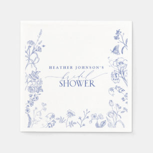 Serviette En Papier Fête des mariées Florale Victorienne Bleue & Blanc