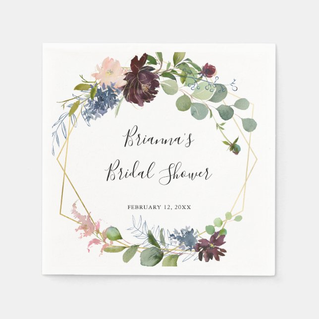 Serviette En Papier Fête des mariées géométrique de l'or bordeaux (Devant)