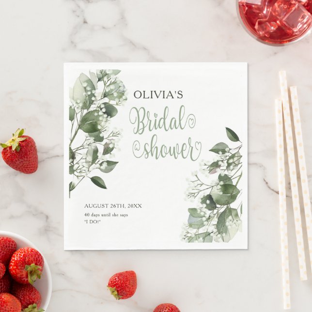 Serviette En Papier Fête des mariées Gypsophila & Eucalyptus (En situation)