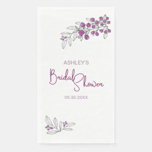 Serviette En Papier Fête des mariées minimale  Purple Berries Feuilles