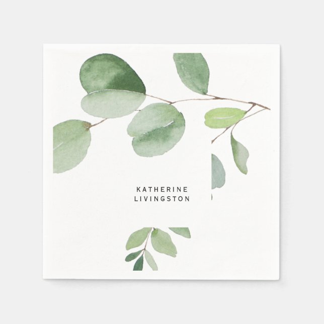 Serviette En Papier Fête des mariées moderne d'Eucalyptus (Devant)
