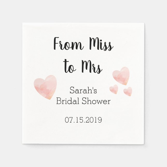 Serviette En Papier Fête des mariées moderne noir et blanc Coeurs rose (Devant)