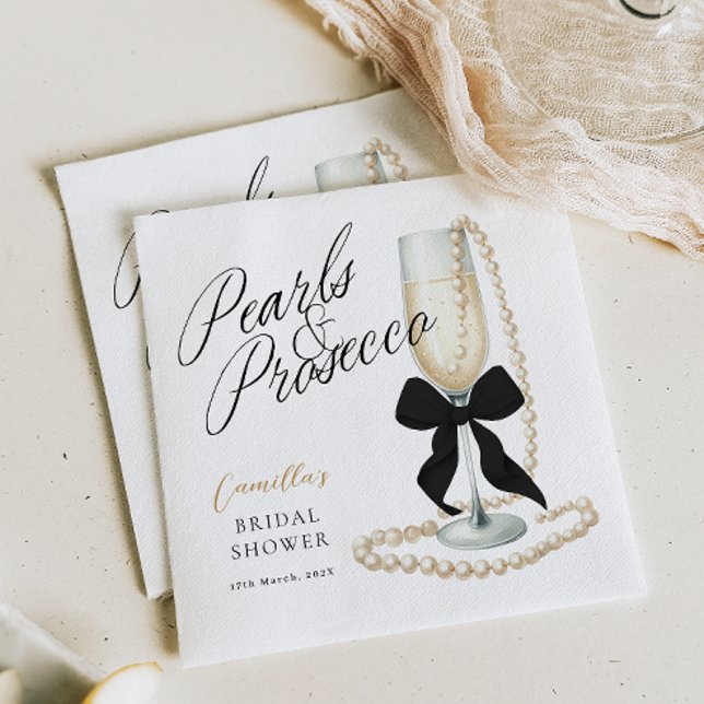 Serviette En Papier Fête des mariées Pearl & Prosecco Black Bow (Créateur téléchargé)
