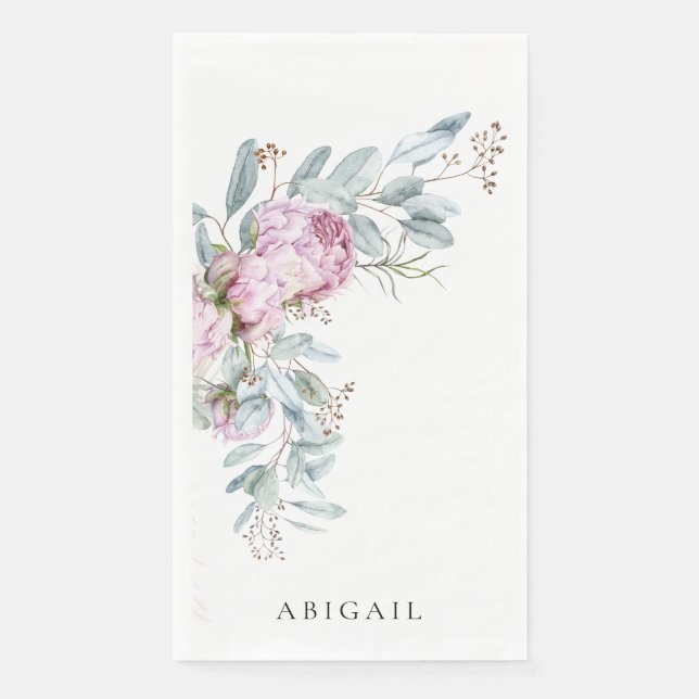 Serviette En Papier Fête des mariées personnalisée Boho Pink Peonies (Devant)