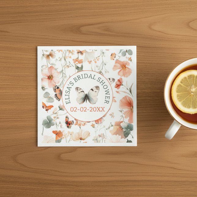 Serviette En Papier Fête des mariées PERSONNALISÉE D'Aquarelle Papillo (Butterfly Meadow Watercolor CUSTOM Bridal Shower Napkins
)