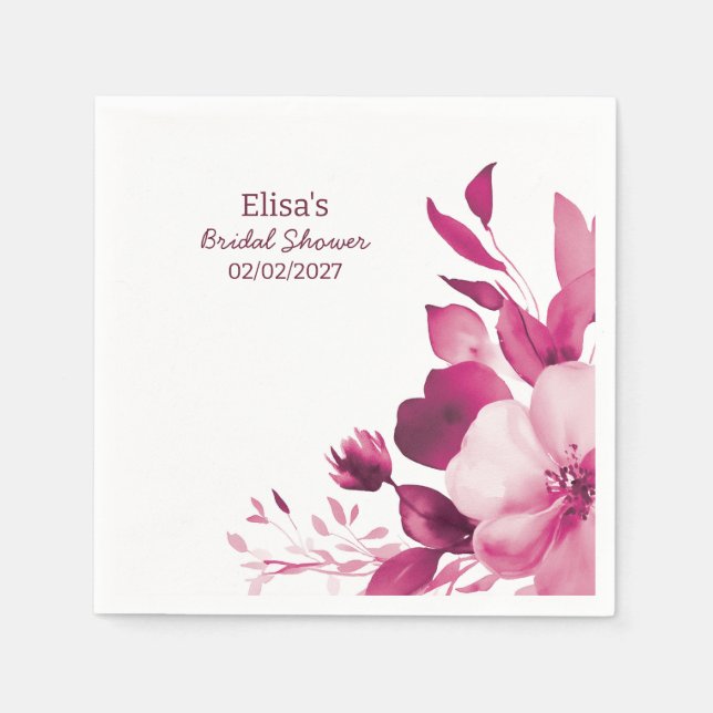 Serviette En Papier Fête des mariées personnalisée de l'aquarelle rose (Devant)